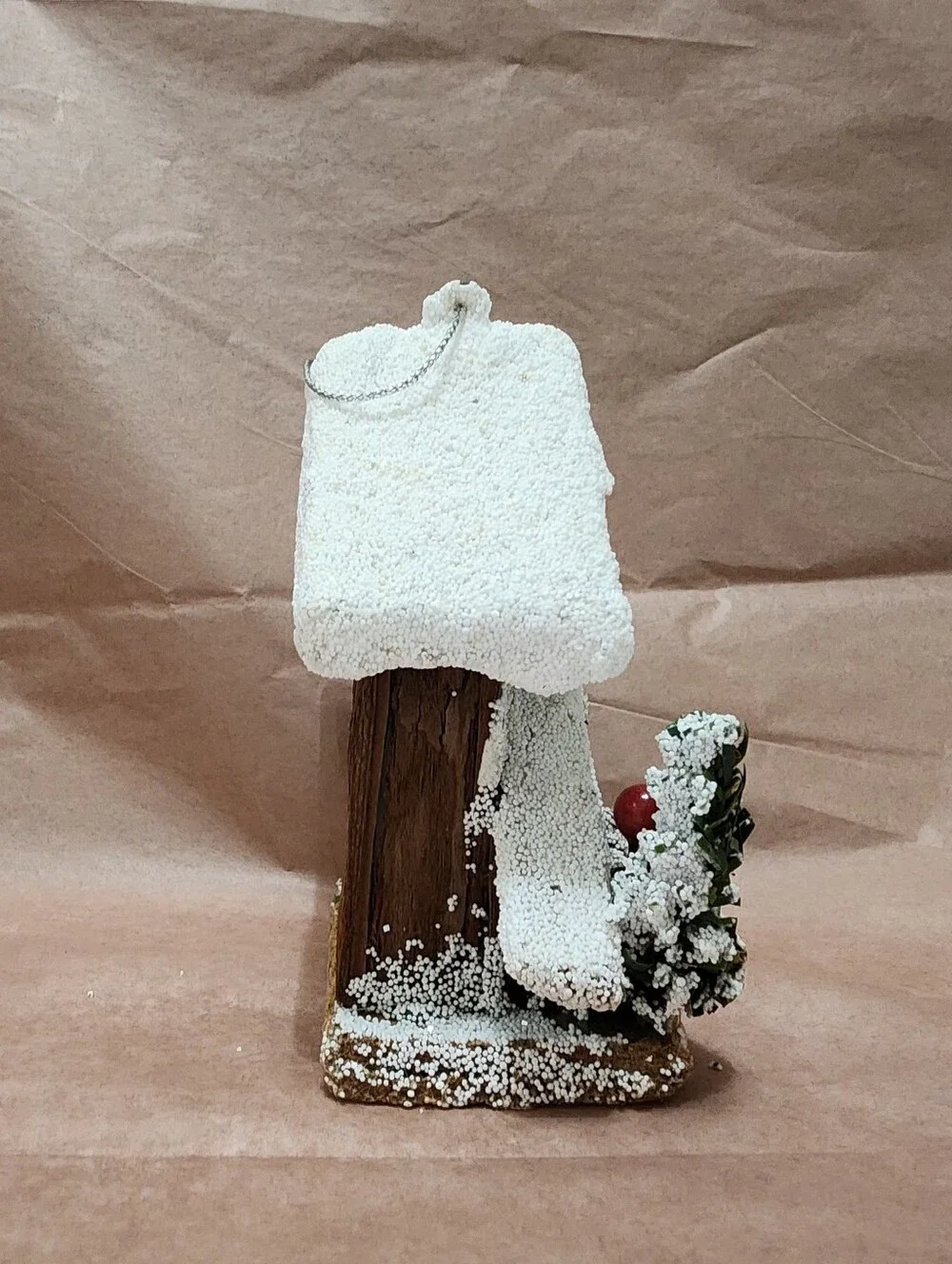 Handmade Rustic Woodland Birdhouse Ornament Christmas Faux Snow Pine Berry